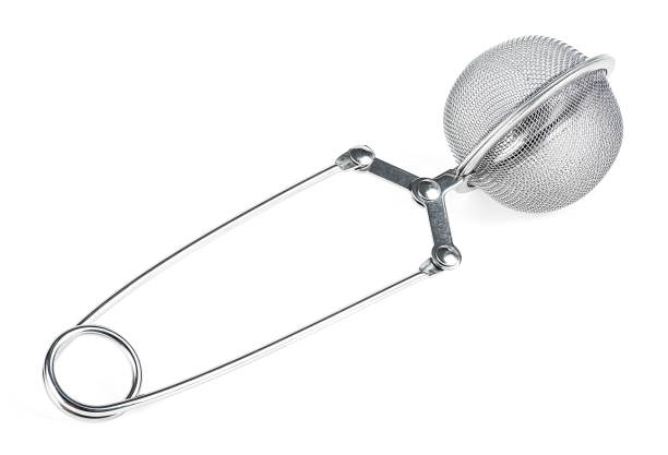 istock Tea strainer isolated on a white isolated background. Metal tea infuser. Metal tea brew mesh. 1340565604