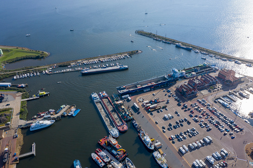 drone overview photo of the marina of urk on the IJsselmeer. urk is a former zuiderzee island.