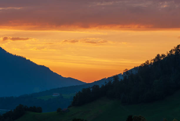 Beautiful landscape of Schwyz after sunset Beautiful landscape of Schwyz after sunset in the beginning of blue hour in autumn schwyz stock pictures, royalty-free photos & images