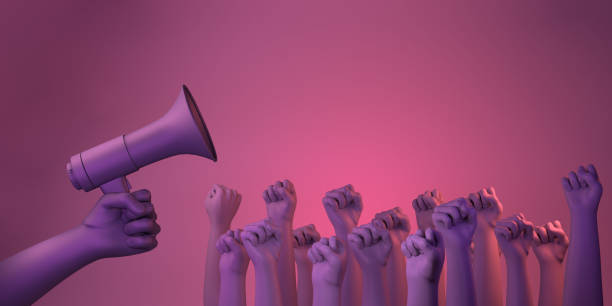 international day for the elimination of violence against women with fists and megaphone copy 3d illustration - domestic violence imagens e fotografias de stock