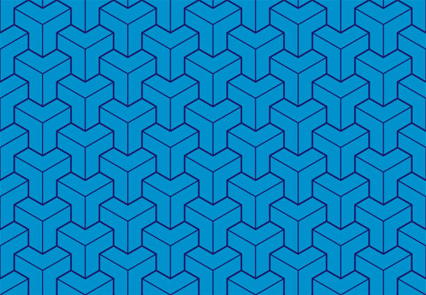 3D Line Seamless Cubes Pattern Japanese Line Seamless Cubes Abstract Background empty isometric grid seamless pattern stock illustrations