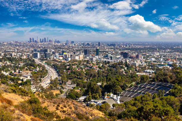 vista panoramica di los angeles - punto di osservazione foto e immagini stock