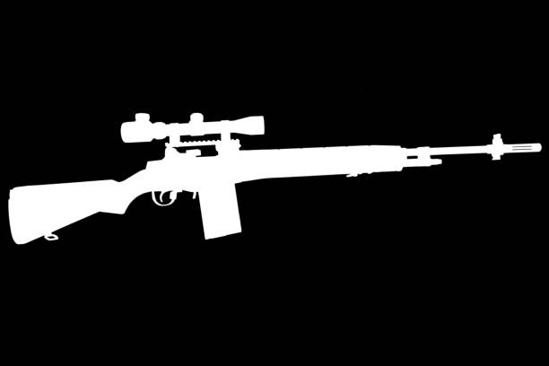 rifle de francotirador basado en m14 silueta blanca sobre fondo negro - m14 fotografías e imágenes de stock
