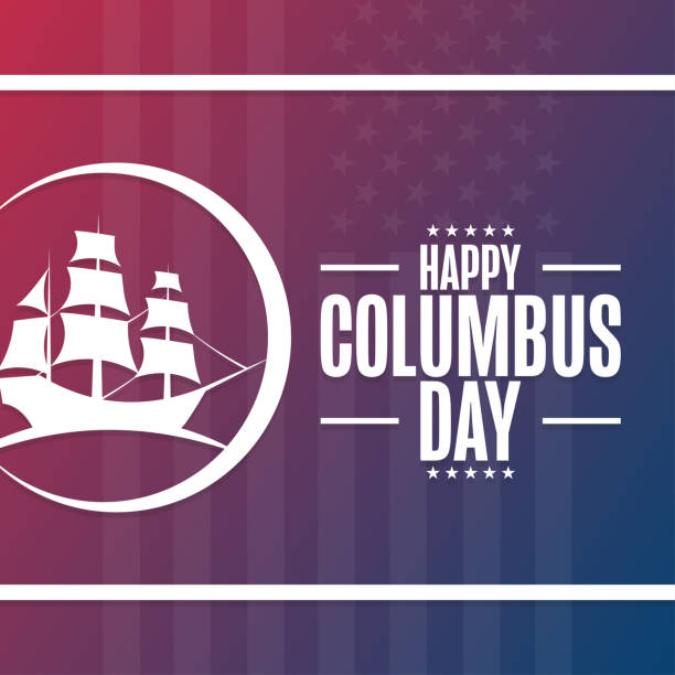 istock Happy Columbus Day. Holiday concept. Template for background, banner, card, poster with text inscription. Vector EPS10 illustration. 1340574220
