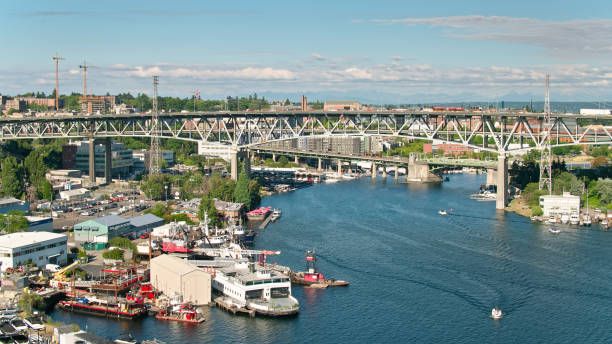 istock Seattle Canalside Docks - Aerial 1340575684