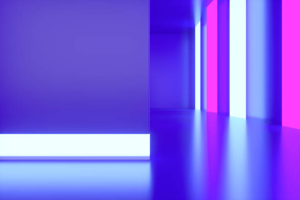3d rendering of Empty Room, Tunnel With Neon Lights. Abstract Modern Architecture Background..