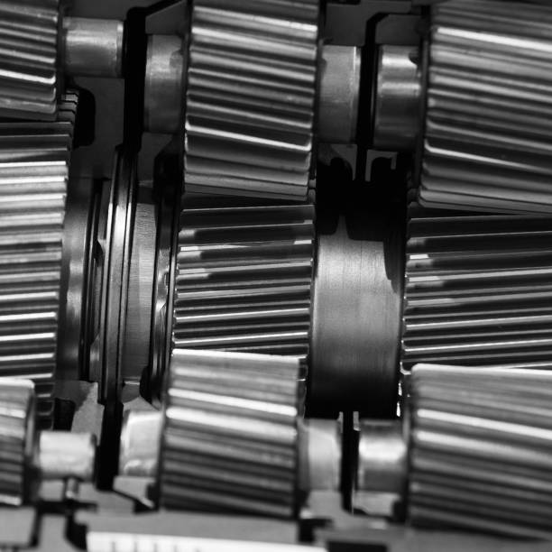 part of the engine of a machine with gear shafts
