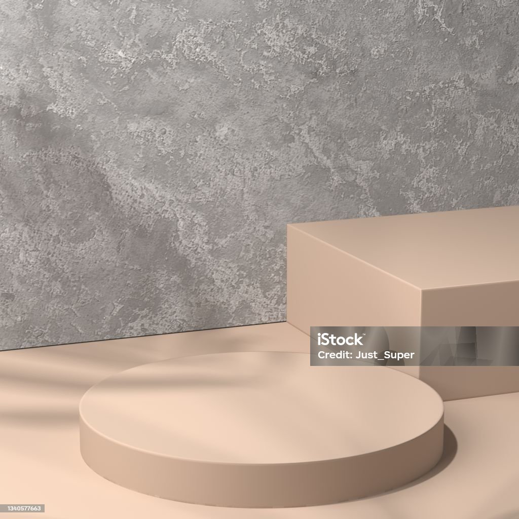 Pedestal with luxury wood concrete natural material. Product Mockup Presentation Platform. Abstract, Abstract Backgrounds, Advertisement, Art Product. Product Mockup and Presentation Platform. Jewelry Stock Photo