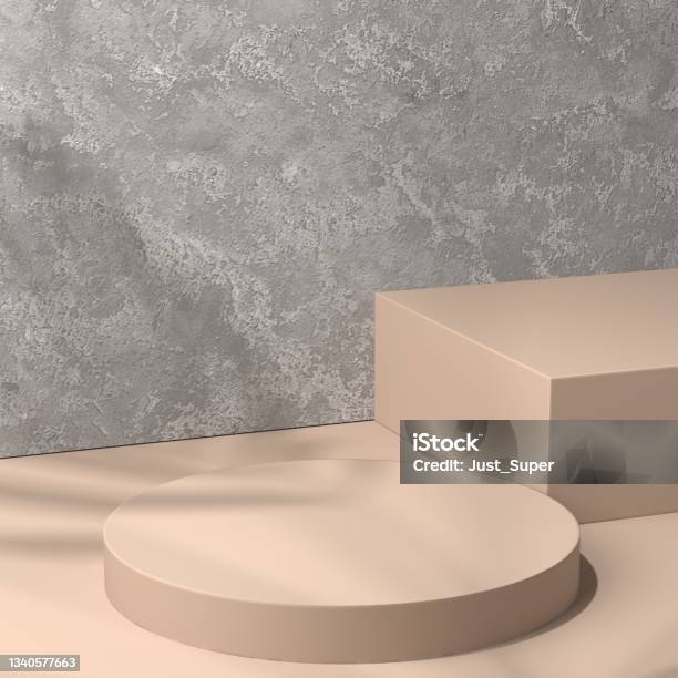 Pedestal With Luxury Wood Concrete Natural Material Product Mockup Presentation Platform Stock Photo - Download Image Now