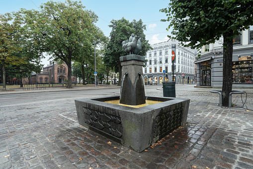 Oslo, Norway. September 2021 the fountain in Stortovet square in the city center