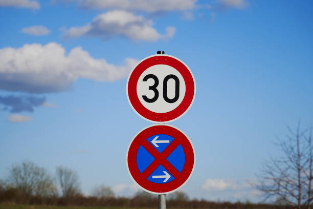 istock 30 km / h sign and no parking sign. 1340579870