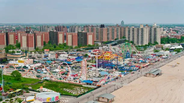 Aerial shot of Coney Island, New York City in summer.