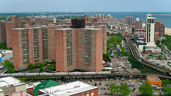 Aerial shot of Coney Island, New York City in summer.