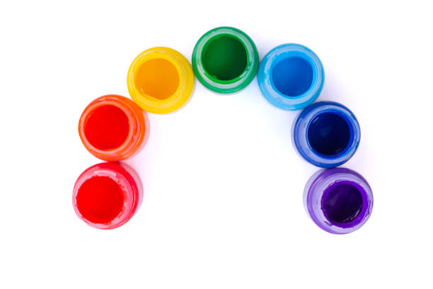 istock Jars with rainbow colors isolated on white background. Top view. 1340582200