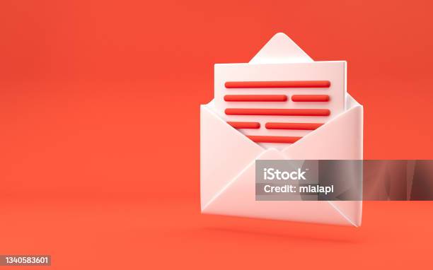 Open Mail Sign Open Mail Sign With Letter Inside Text Information On The Bright Red ...