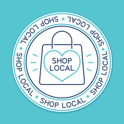 Shop local shopping bag ethical consumerism shopping symbol badge.