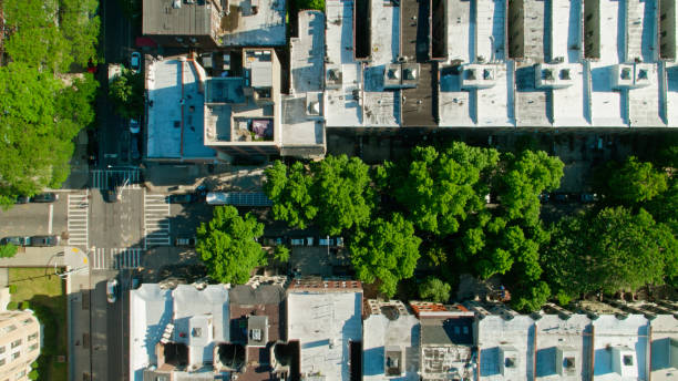 istock Top Down Drone Shot of Rooftops in Crown Heights 1340584928