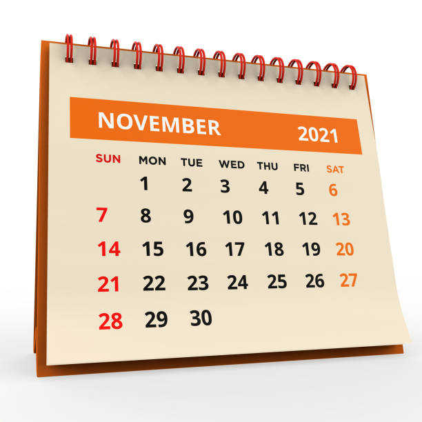 istock Standing Desk Calendar November 2021 with the orange title 1340587251