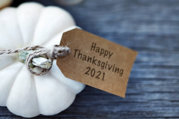 istock Happy Thanksgiving Tag Attached To White Pumpkin 1340588643