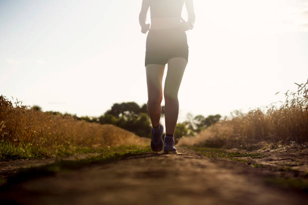 istock Man jogging along the trail at sunset. 1340591430