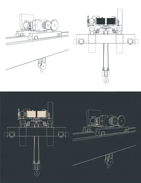 Vector illustration of Double girder overhead crane electric chain hoist