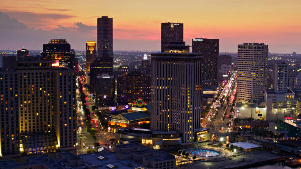 istock Aerial View Along New Orleans Thoroughfares at Sunset 1340600572