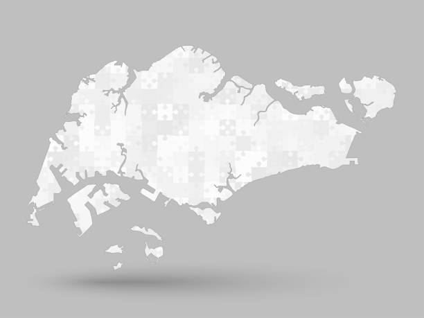 회색 퍼즐, 퍼즐로 만든 벡터지도 싱가포르 - asia jigsaw puzzle map cartography stock illustrations