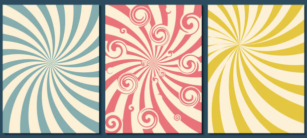 Retro background with starburst or sunburst vector pattern. Set of vintage templates with spiral or swirled radial striped design. Vector illustration 60s. Retro background with starburst or sunburst vector pattern. Set of vintage templates with spiral or swirled radial striped design. Vector illustration 60s. lollipop stock illustrations