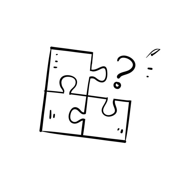 handgezeichnetes doodle fehlendes puzzle fragezeichen symbol illustration vektor isoliert - unvollständig stock-grafiken, -clipart, -cartoons und -symbole