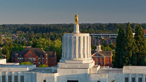 istock Gold Pioneer Staring Out on Salem, Oregon 1340606047