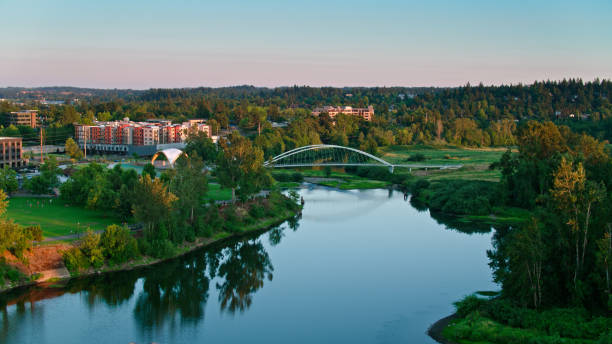 istock Drone Shot of Willamette River in Salem, OR 1340606053