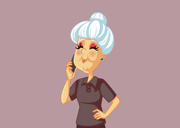 Happy Grandmother Talking on the Phone Vector Cartoon Smiling grandma using smartphone communicating with her loved ones old ladies gossiping stock illustrations