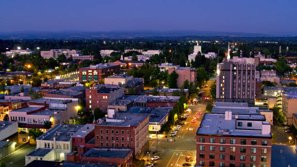 istock Downtown Streets in Salem, Oregon at Night 1340606101