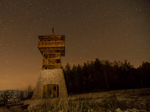Lookout Tower Haj Nova Bana. Slovakia. Observation tower with night sky in the background. stock photo