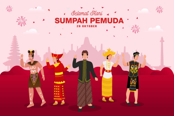 ilustrações, clipart, desenhos animados e ícones de ilustração vetorial. feliz dia do juramento da juventude. tradução: happy indonesian youth pledge - etnia indonésia