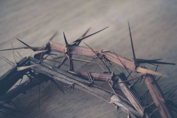 istock Crown on thorns on wooden background. 1340621493