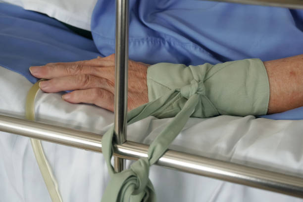 istock Patient restraint on a hospital bed. 1340621678
