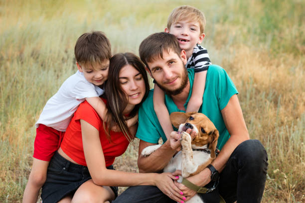 istock Family walk and training dog 1340624800