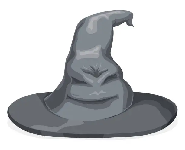Vector illustration of Isolated Gray Wizard Hat with Smiling Face