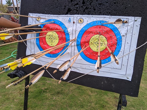 Arrow hit goal ring in archery target