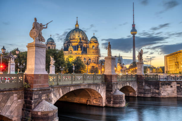 The Cathedral, the TV Tower and the Schlossbruecke in Berlin The Cathedral, the TV Tower and the Schlossbruecke in Berlin at dawn spree river photos stock pictures, royalty-free photos & images
