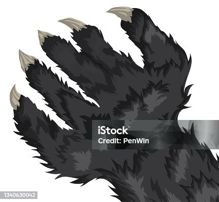 istock Dark Hairy Werewolf Hand over White Background 1340630042