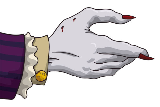 Elegant Vampire Extending its Hand with Bite Marks Isolated vampire extending its hand with bite marks and a elegant sleeve in cartoon style. vampire illustrations stock illustrations