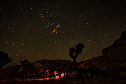 The Perseids are a prolific meteor shower associated with the comet Swift–Tuttle. Photos shot at Joshua Tree National Park in Southern California, which is popular for night skies and characterized by rugged rock formations, stark desert landscapes and Joshua trees.