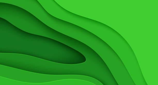 istock Abstract green background in paper cut style. 3d layout wallpaper cut out from cardboard. Modern template with abstract curve shapes. Vector environmental card with papercut waves for business poster. 1340635496