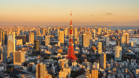 Tokyo Cityscape Panorama Colorful Sunset Twilight Japan