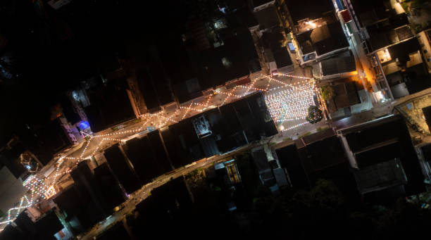 aerial view of tai 0 lanterns festival 2021 for mid-autumn celebration in tai o , - midautumn festival 個照片及圖片檔