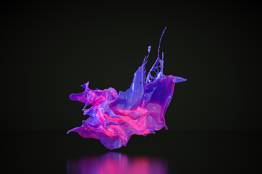 3D Rendering of Liquid Paint Splash on Black Background