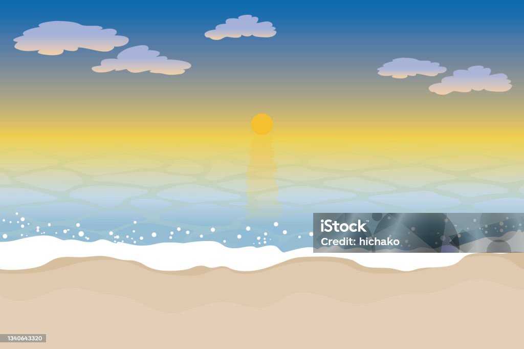 Illustration of sunrise seascape Illustration of a seascape with the morning sun rising over the horizon. Backgrounds stock vector