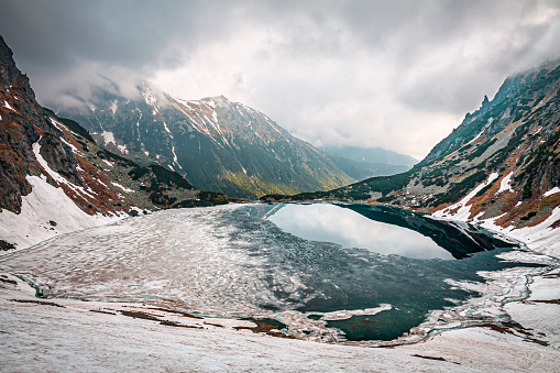 View from over the Black Pond. Poland  - The Tatra Mountains, beginning of June.